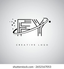 FY Orbit Monogram Logo – Futuristic Minimal Letter mark with Circular Line Art, Tech-Inspired Dots and Space Motion Concept for Modern Branding Identity