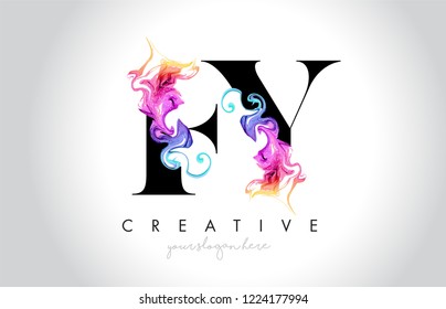 FY Vibrant Creative Leter Logo Design with Colorful Smoke Ink Flowing Vector Illustration.