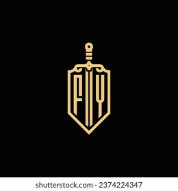 Protector vintage FY y logotipo inicial de espada en diseño profesional de alta calidad que se imprimirán bien en cualquier medio impreso