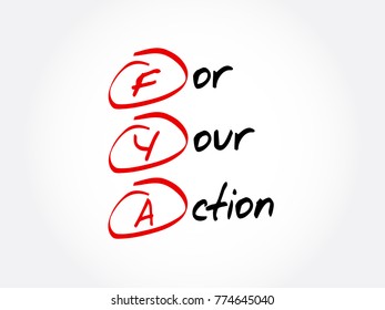 FYA - For Your Action acronym, business concept background