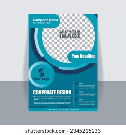Fyer Design For Corporate Business Flyer poster. Vector template in A4 size. With a circle shape and blue color