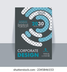 Diseño De Volante Para Empresas. Plantilla vectorial en tamaño A4. Con forma de círculo y color azul