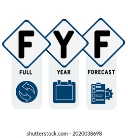 FYF - Full Year Forecast acronym. business concept background.  vector illustration concept with keywords and icons. lettering illustration with icons for web banner, flyer, landing 
