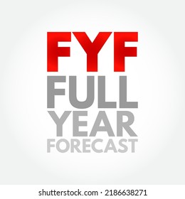 FYF Full Year Forecast - year-ahead prediction of various financial and logistic needs for a business, acronym text concept background