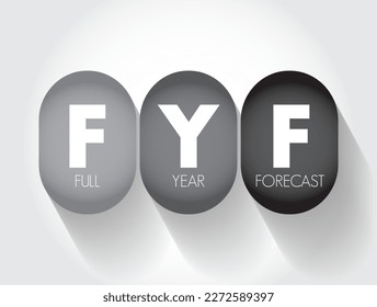 FYF Full Year Forecast - year-ahead prediction of various financial and logistic needs for a business, acronym text concept background