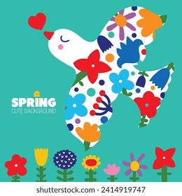 Fying pigeon. Cute spring Valentine's day card. 