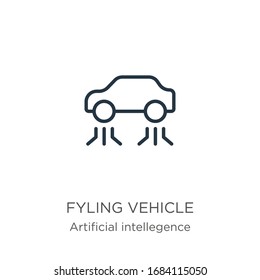 Fyling vehicle icon. Thin linear fyling vehicle outline icon isolated on white background from artificial intellegence and future technology collection. Line vector sign, symbol for web and mobile