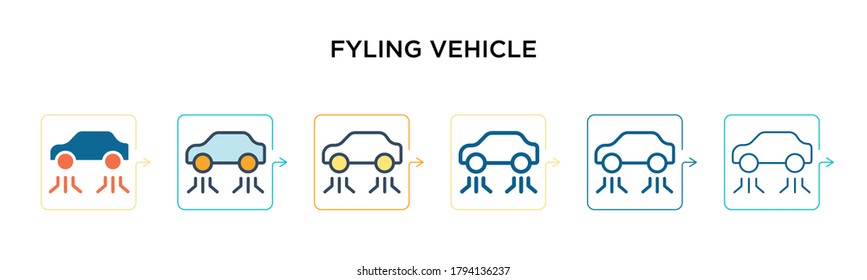 Fyling vehicle vector icon in 6 different modern styles. Black, two colored fyling vehicle icons designed in filled, outline, line and stroke style. Vector illustration can be used for web, mobile,