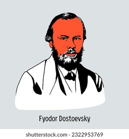 Fjodor Dostojewski war ein russischer Schriftsteller, Denker, Philosoph und Publizist. Vektorgrafik, handgezeichnet.