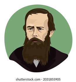 Fyodor Dostoevsky, Russian writer, vector portrait