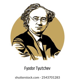 Fyodor Ivanovich Tyutchev é um poeta-pensador russo, letrista, tradutor, diplomata e oficial, publicitário conservador. Ilustração vetorial desenhada à mão