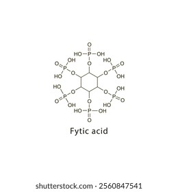 Fytic Acid flat skeletal molecular structure chelator drug used in hypercalciuria treatment. Vector illustration scientific diagram.