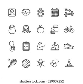 Fytness Health Outline Icon Set. Vector illustration