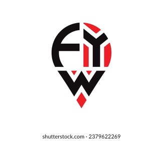 FYW letter location shape logo design. FYW letter location logo simple design.