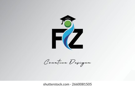 Logotipo creativo de la letra de FZ con el casquillo de la graduación y el humano Abstractas – Educación moderna y diseño del símbolo del aprendizaje	