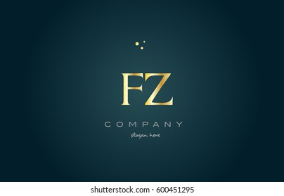 fz f z  gold golden luxury product metal metallic alphabet company letter logo design vector icon template green background