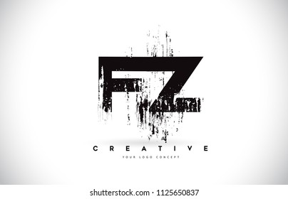FZ F Z Grunge Brush Letter Logo Design in Black Colors. Creative Brush Letters Vector Illustration.