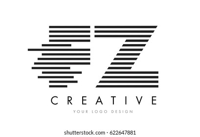FZ F Z Zebra Letter Logo Design with Black and White Stripes Vector