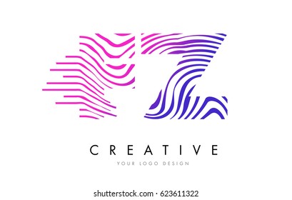 FZ F Z Zebra Letter Logo Design with Black and White Stripes Vector