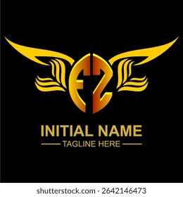 FZ Golden Wing Emblem Logo with elegant gold wings, sleek and modern design. Ideal for branding, creative projects, luxury businesses, or artistic ventures.