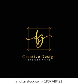 FZ Logo de caligrafía inicial manuscrito. Alfabeto escrito a mano en la plantilla de logotipo. Cartas y alfabetos para la firma, boda, moda, floral y botánica 