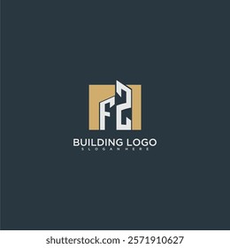 FZ initial letter building logo for real estate with square design
