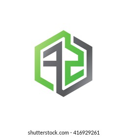 FZ initial letters loop linked hexagon logo green black gray
