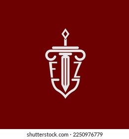 FZ initial logo monogram design for legal lawyer vector image with sword and shield