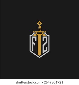 Monograma inicial FZ para imagem em estilo escudo e espada