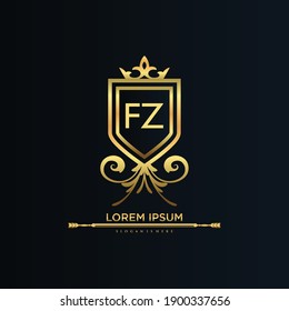 FZ Letter Initial with Royal Template.elegant with crown logo vector, Creative Lettering Logo Vector Illustration.