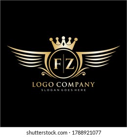 Letra FZ inicial con plantilla de logotipo de ala real.