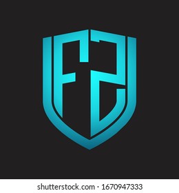 FZ Logo monogram with emblem shield design isolated with blue colors on black background