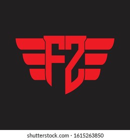 FZ Logo monogram with emblem and wings element design template on red colors