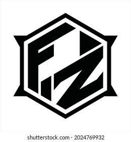 FZ Logo monogram with hexagon and sharp shape design template