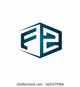 FZ monogram logo with hexagon shape and negative space style ribbon design template