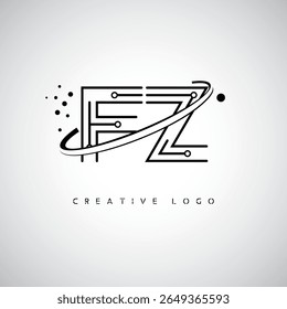 Logotipo de Monograma de Órbita FZ - Marca de Letra Mínima Futurista com Linha de Arte Circular, Pontos Inspirados na Tecnologia e Conceito de Movimento Espacial para Identidade de Marca Moderna