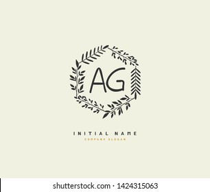 A G AG Beauty vector initial logo, handwriting logo of initial wedding, fashion, jewerly, heraldic, boutique, floral and botanical with creative template for any company or business.