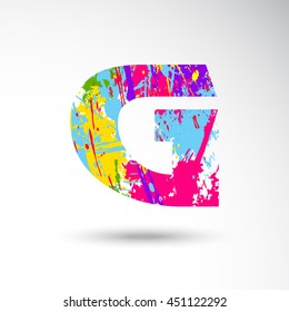 G Alphabet with colors splash style on grungy vector illustration