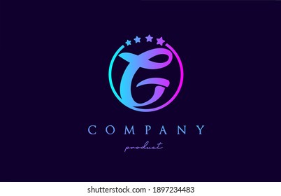 G alphabet letter logo for company and corporate in blue pink colors. Design with circle and star. To be used for a luxury brand 