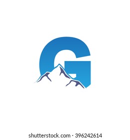 G alphabet mountain negative space letter logo blue