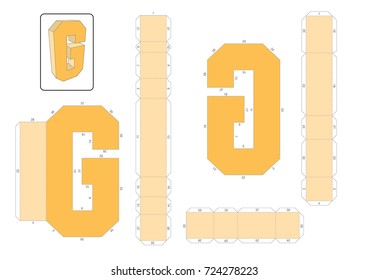 G Alphabet paper model template, cut out and glue with numbers marked into a 3D model.