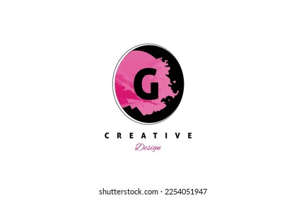 Diseño del logotipo del vector del alfabeto G con pincel de color de agua rosa . Diseño creativo del logotipo vectorial en fondo blanco
