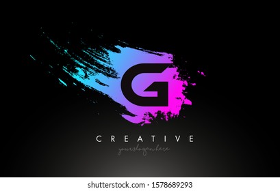 G Artistic Brush Letter Logo Design in Purple Blue Colors Vector Illustration.