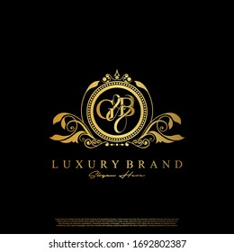 G & B / GB logo initial vector mark. Initial letter G and B GB logo luxury vector mark, gold color elegant classical symmetric curves decor.