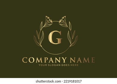 G Beauty vector initial logo gold, handwriting logo of initial signature, wedding, fashion, jewerly, boutique, floral and botanical with creative template for any company or business.