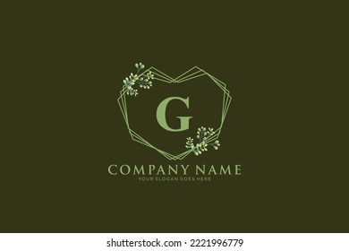 G Beauty vector initial logo, floral letters with flowers leaves and splatters isolated on white and black background. Vector illustration for wedding, greeting cards, invitations template design