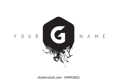 G Black Ink Letter Logo Design with Rounded Hexagon Vector. 