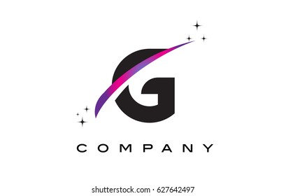 G Black Letter Logo Design with Purple Magenta Swoosh and Stars.