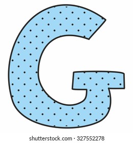 G blue vector alphabet letter with polka dots isolated on white background