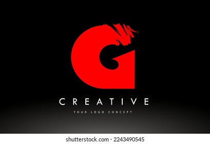 Logo De La Letra Cepillado G. Diseño de letras de pincel rojo con diseño de pincel artístico.